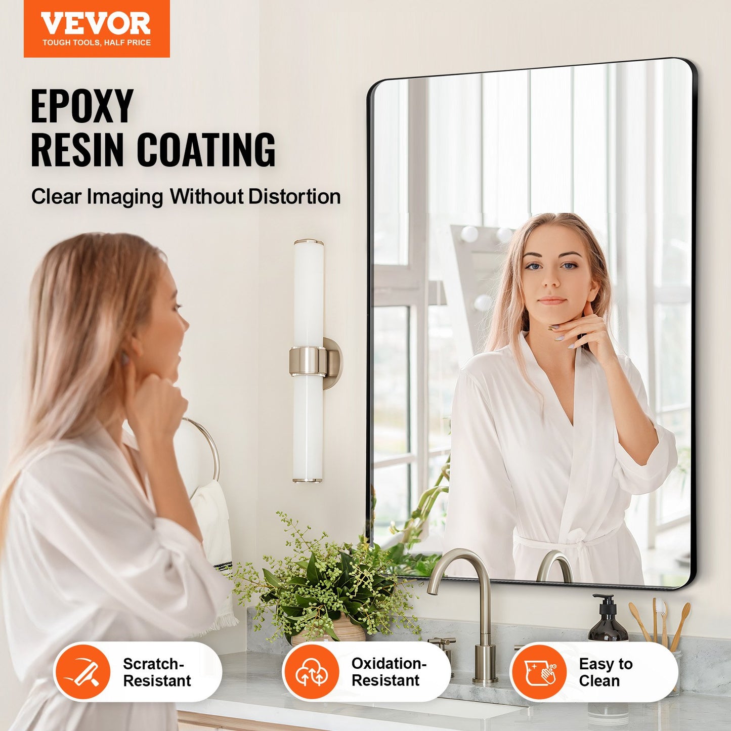 Quadratischer Wandspiegel, 55,9 x 76,2 cm, mit Aluminiumrahmen