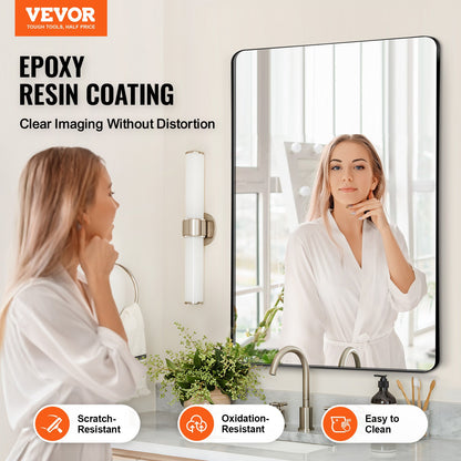 Quadratischer Wandspiegel, 55,9 x 76,2 cm, mit Aluminiumrahmen