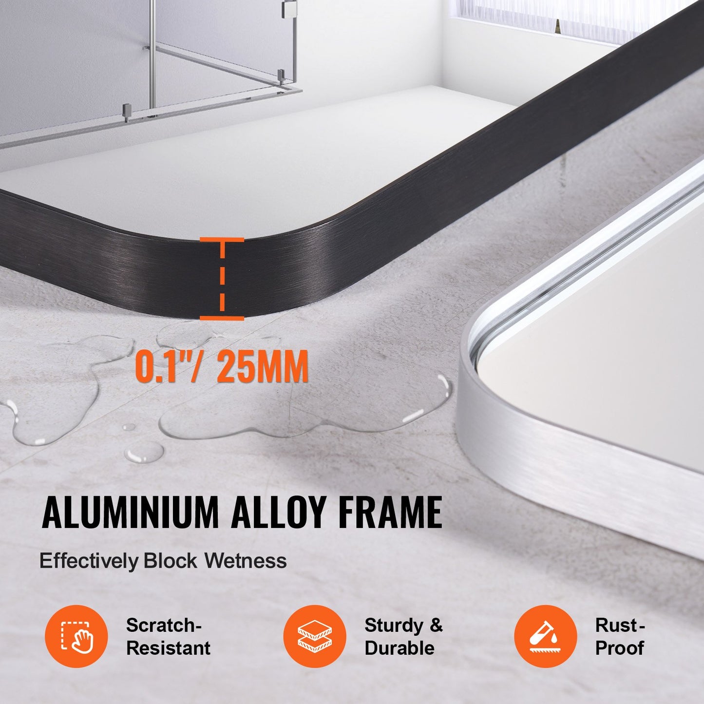 Wall Mounted Makeup Mirror, 0.15" Thick, 24" x 36" Mirror with Aluminium Alloy Frame & Explosion-Proof Film, Scratch-Resistant Mirror with Z-Shaped Bracket, Fit for Bathroom/Bedroom/Living Room