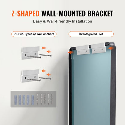 Wall Mounted Makeup Mirror, 0.15" Thick, 24" x 36" Mirror with Aluminium Alloy Frame & Explosion-Proof Film, Scratch-Resistant Mirror with Z-Shaped Bracket, Fit for Bathroom/Bedroom/Living Room