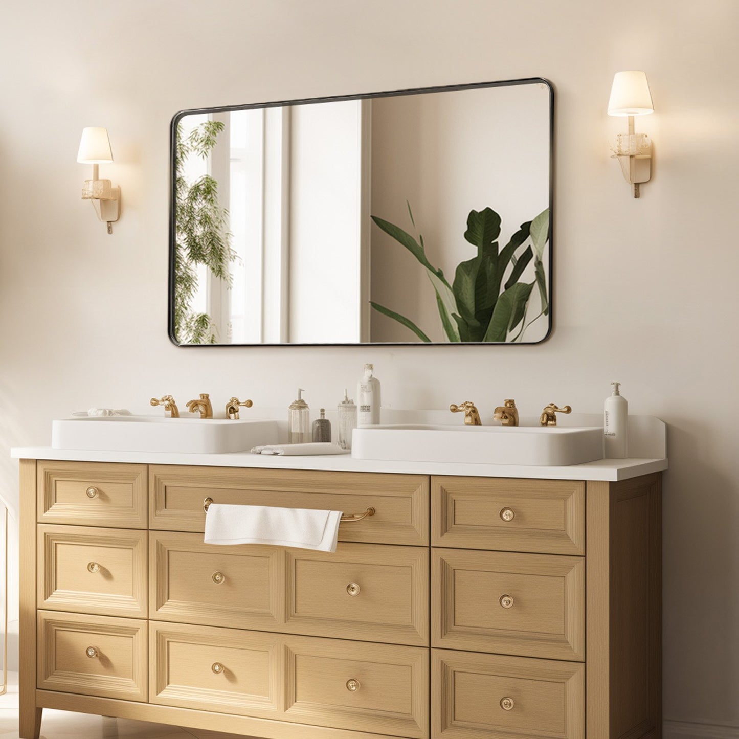 Wall Mounted Makeup Mirror, 0.15" Thick, 24" x 36" Mirror with Aluminium Alloy Frame & Explosion-Proof Film, Scratch-Resistant Mirror with Z-Shaped Bracket, Fit for Bathroom/Bedroom/Living Room