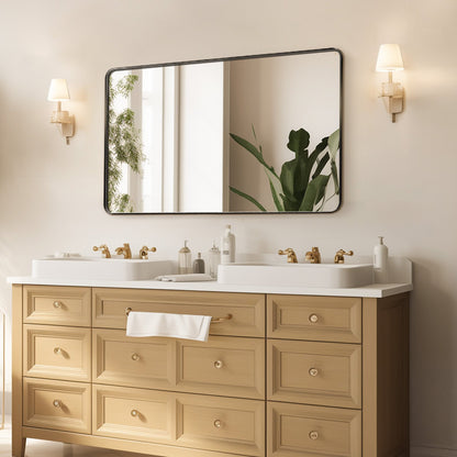 Wall Mounted Makeup Mirror, 0.15" Thick, 24" x 36" Mirror with Aluminium Alloy Frame & Explosion-Proof Film, Scratch-Resistant Mirror with Z-Shaped Bracket, Fit for Bathroom/Bedroom/Living Room