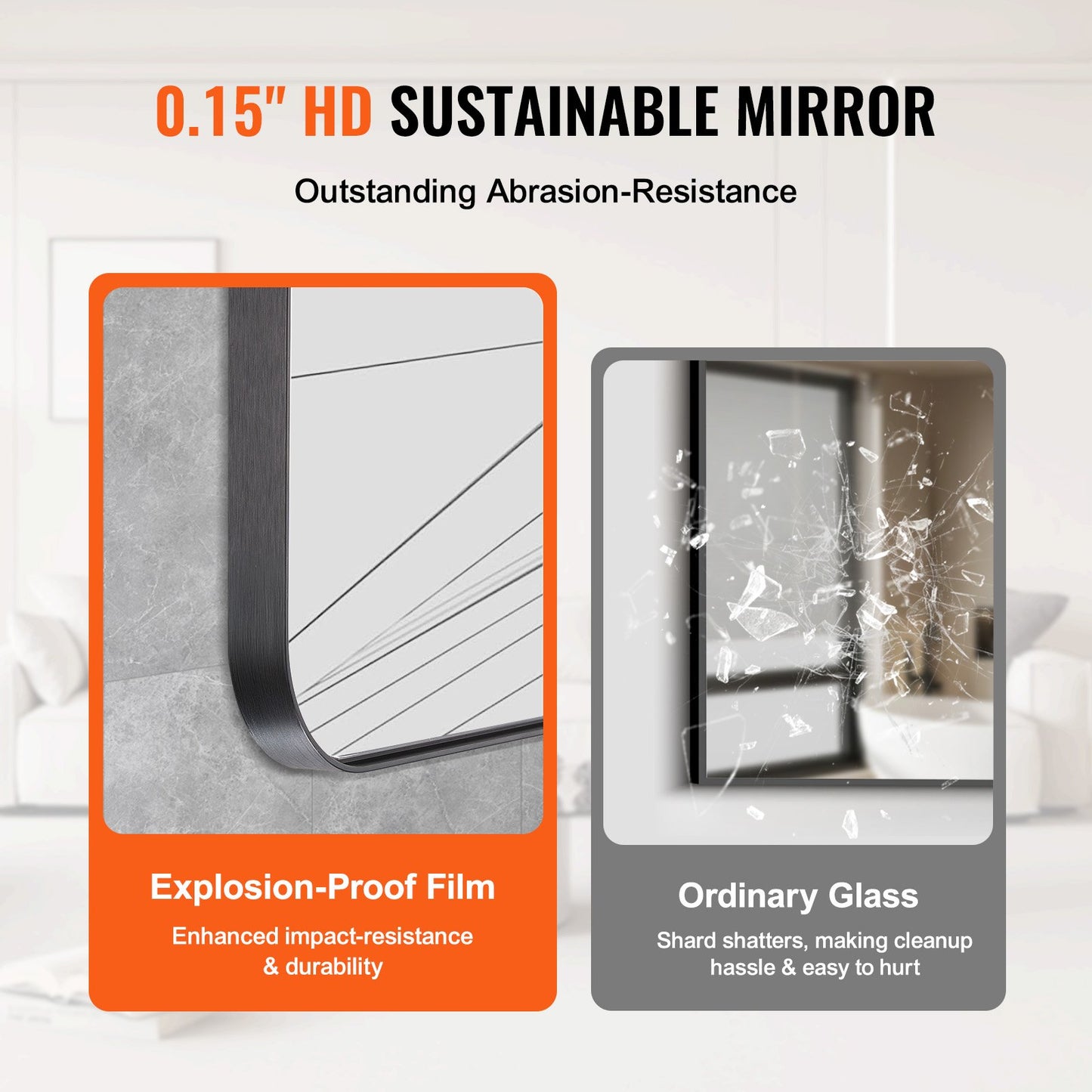 Wall Mounted Makeup Mirror, 0.15" Thick, 30" x 40" Mirror with Aluminium Alloy Frame & Explosion-Proof Film, Scratch-Resistant Mirror with Z-Shaped Bracket, Fit for Bathroom/Bedroom/Living Room