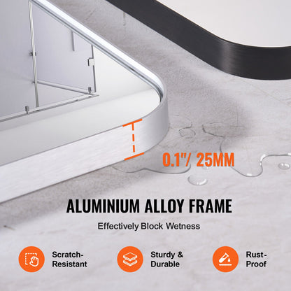 Wall Mounted Makeup Mirror, 0.15" Thick, 32" x 72" Mirror with Aluminium Alloy Frame & Explosion-Proof Film, Scratch-Resistant Mirror with Z-Shaped Bracket, Fit for Bathroom/Bedroom/Living Room