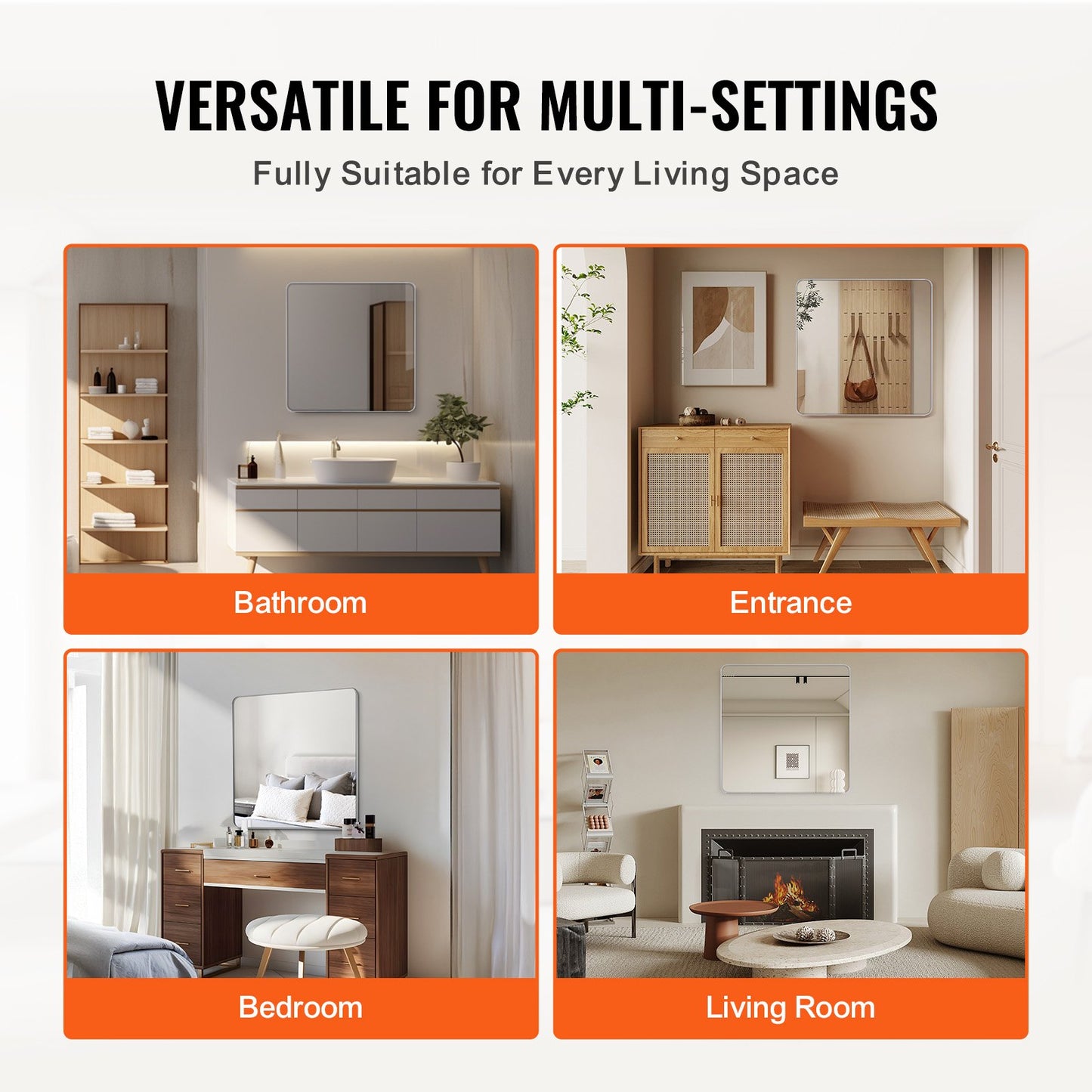 Quadratischer Wandspiegel, 91,4 x 91,4 cm, mit Rahmen aus Aluminiumlegierung