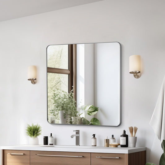 Square Wall Mounted Mirror 36" x 36" Mirror with Aluminum Alloy Frame