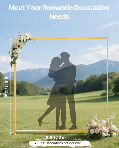 Arch Backdrop Stand, 6.6 x 6.6 ft, Stable Structure, Easy Assembly, Square Gold Metal Arch Backdrop Stand for Wedding, Birthday Party, Graduation, Holiday Celebration, and Ceremony Decoration