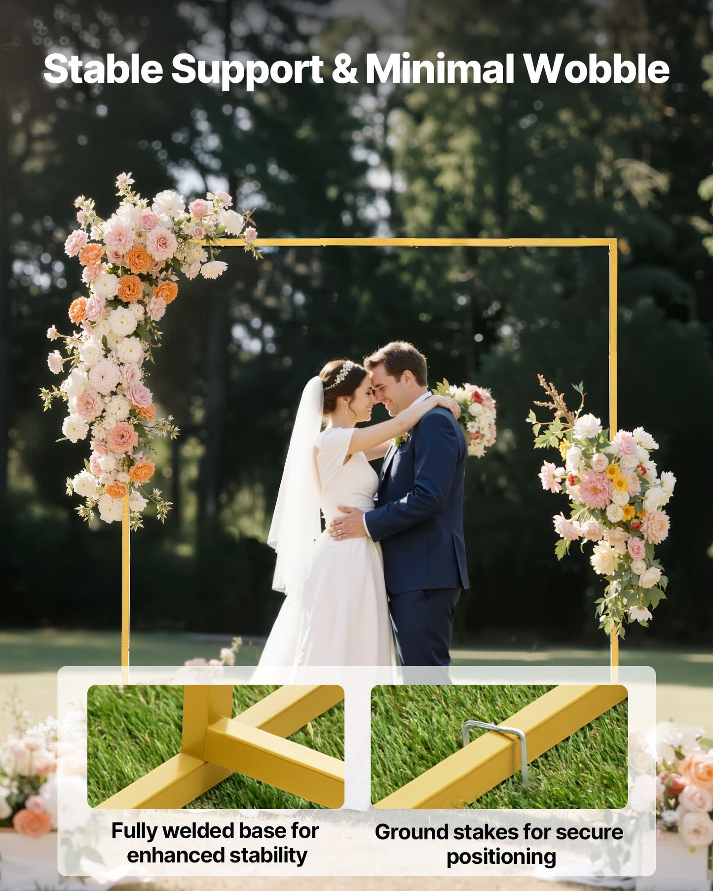 Arch Backdrop Stand, 6.6 x 6.6 ft, Stable Structure, Easy Assembly, Square Gold Metal Arch Backdrop Stand for Wedding, Birthday Party, Graduation, Holiday Celebration, and Ceremony Decoration