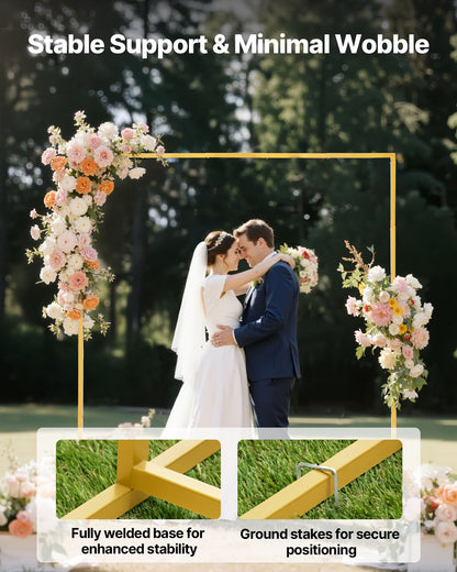 Arch Backdrop Stand, 6.6 x 6.6 ft, Stable Structure, Easy Assembly, Square Gold Metal Arch Backdrop Stand for Wedding, Birthday Party, Graduation, Holiday Celebration, and Ceremony Decoration