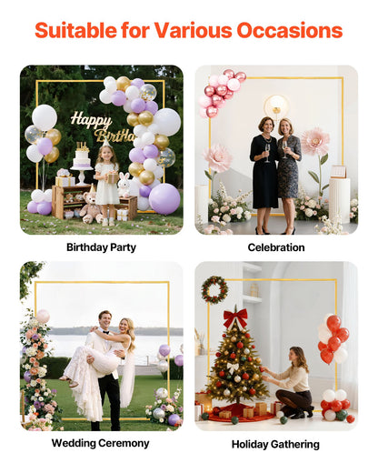 Arch Backdrop Stand, 6.6 x 6.6 ft, Stable Structure, Easy Assembly, Square Gold Metal Arch Backdrop Stand for Wedding, Birthday Party, Graduation, Holiday Celebration, and Ceremony Decoration