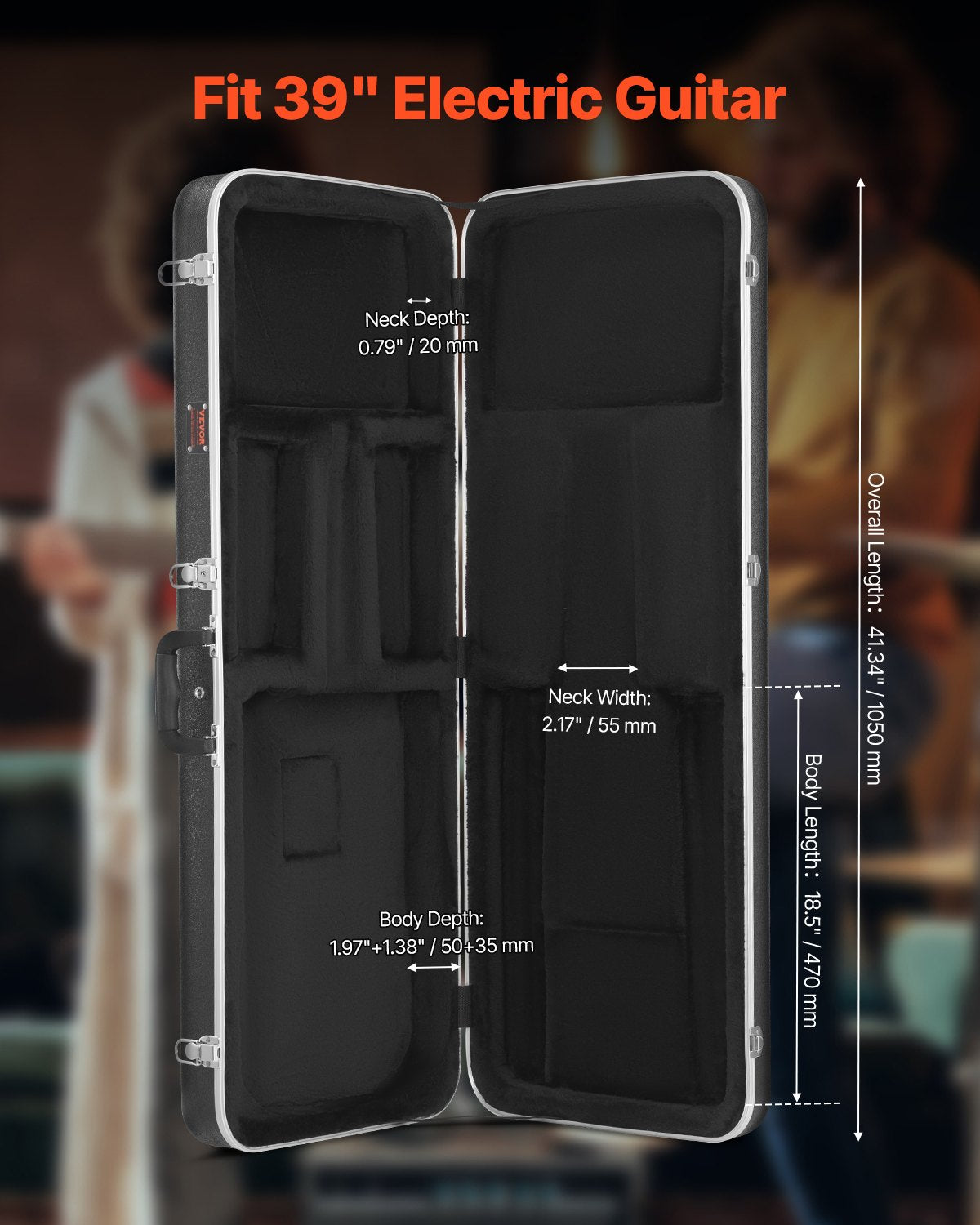 Hartschalenkoffer für E-Gitarre, 105 cm, mit Schloss und Schlüsseln für E-Gitarre