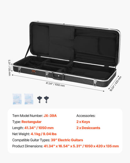 Hartschalenkoffer für E-Gitarre, 105 cm, mit Schloss und Schlüsseln für E-Gitarre