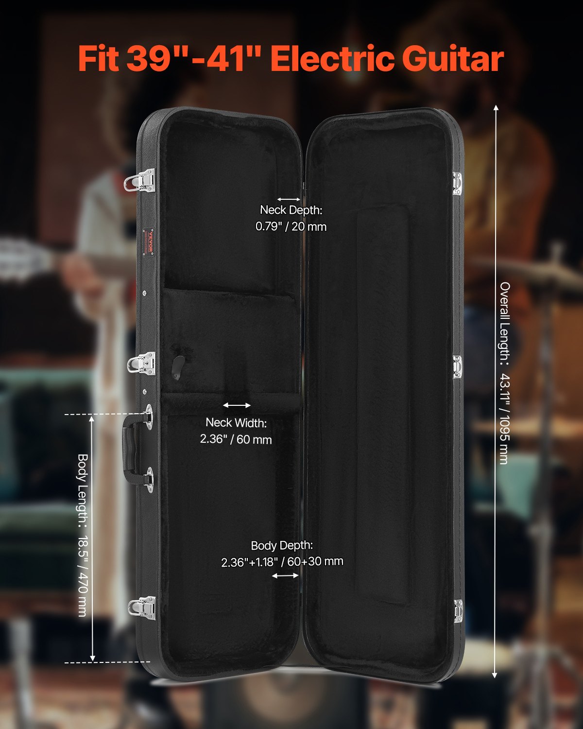 Hartschalenkoffer für E-Gitarre, 110 cm, mit Schloss und Schlüssel für E-Gitarre