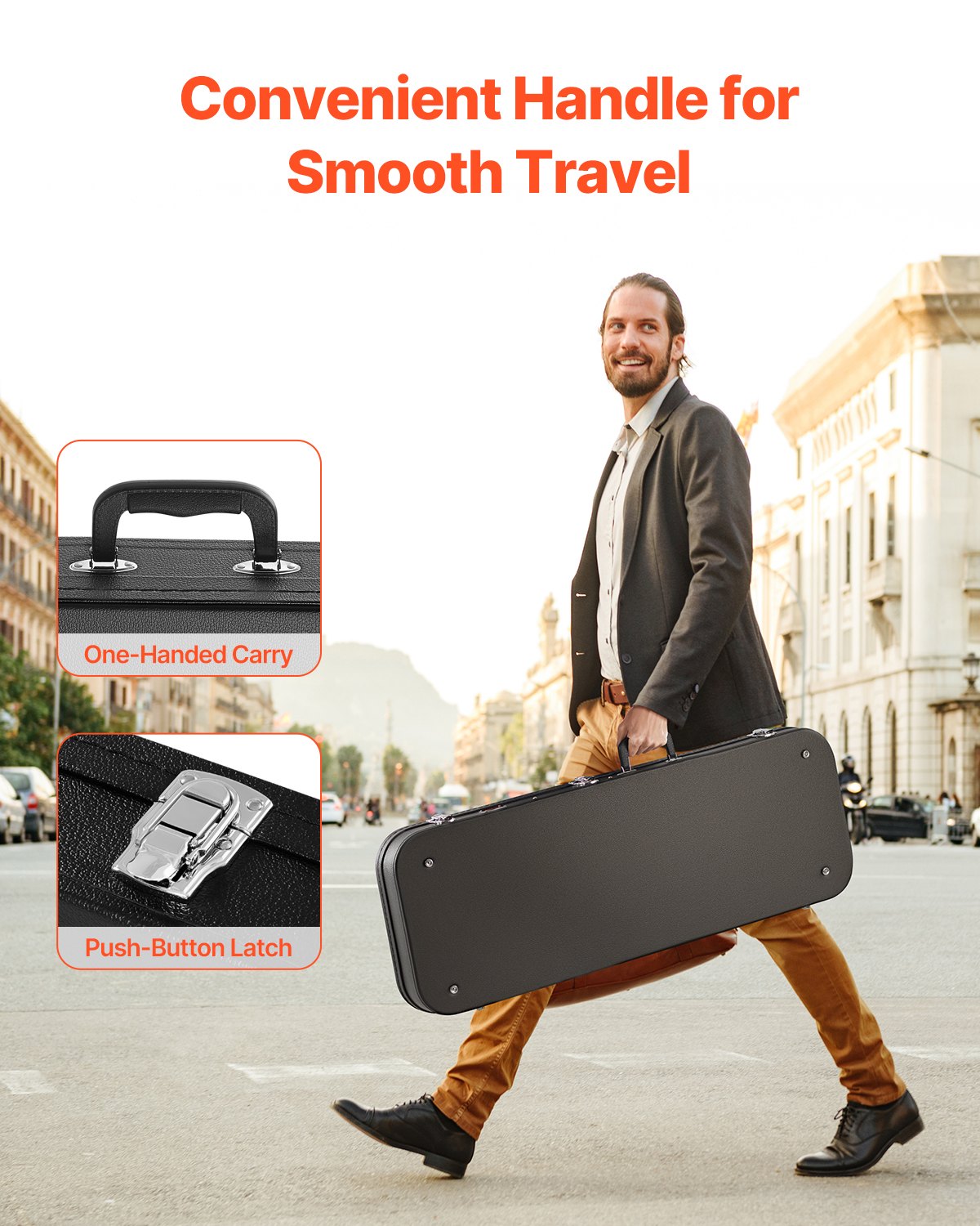 Electric Guitar Hard Case, 43.11 in Rectangular Guitar Hard Case, With Lock Latch Keys Handle, PVC Padding Soft Lining Water-Resistant Hard Shell Guitar Cases, for 39 in Electric Guitars, Black
