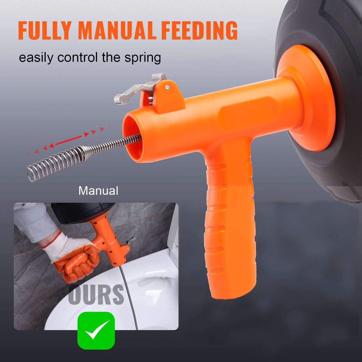 Drain Auger 25Ft, Plumbing Snake Auto Feed, Plumbers Snake with Drill Attachment, Pipe Snake Drain Clog Remover for Kitchen Bathroom Shower Sink with Protective Hose and Gloves