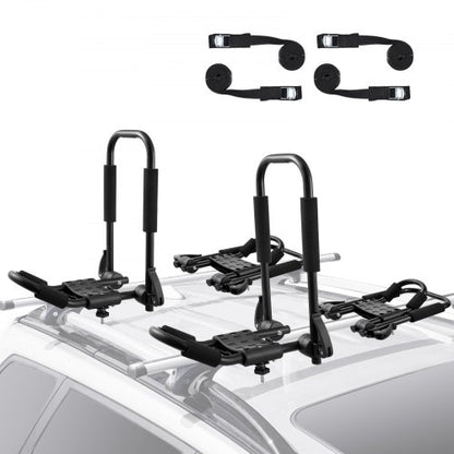 Kayak Roof Rack 2 Pairs J-Bar, Soft Roof Rack Quick Folding, Top Mount Tie Down, Carrier for kayak, Surf Board, Canoe, SUP, Ski Board, Mount on Car, SUV, Truck, 2 Kayaks