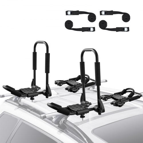 Kayak Roof Rack 2 Pairs J-Bar, Soft Roof Rack Quick Folding, Top Mount Tie Down, Carrier for kayak, Surf Board, Canoe, SUP, Ski Board, Mount on Car, SUV, Truck, 2 Kayaks