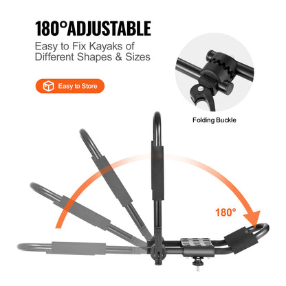 Kayak roof rack 2 pairs J-Bar, soft roof rack quick-folding, top-mounted attachment, carrier for kayak, surfboard, canoe, SUP, ski board, mount on car, SUV, truck, 2 kayaks