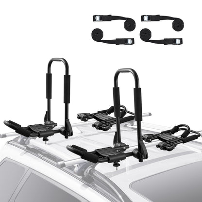 Kayak roof rack 2 pairs J-Bar, soft roof rack quick-folding, top-mounted attachment, carrier for kayak, surfboard, canoe, SUP, ski board, mount on car, SUV, truck, 2 kayaks