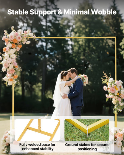 Arch Backdrop Stand, 8 x 8 ft, Stable Structure, Easy Assembly, Square Gold Metal Arch Backdrop Stand for Wedding, Birthday Party, Graduation, Holiday Celebration, and Ceremony Decoration