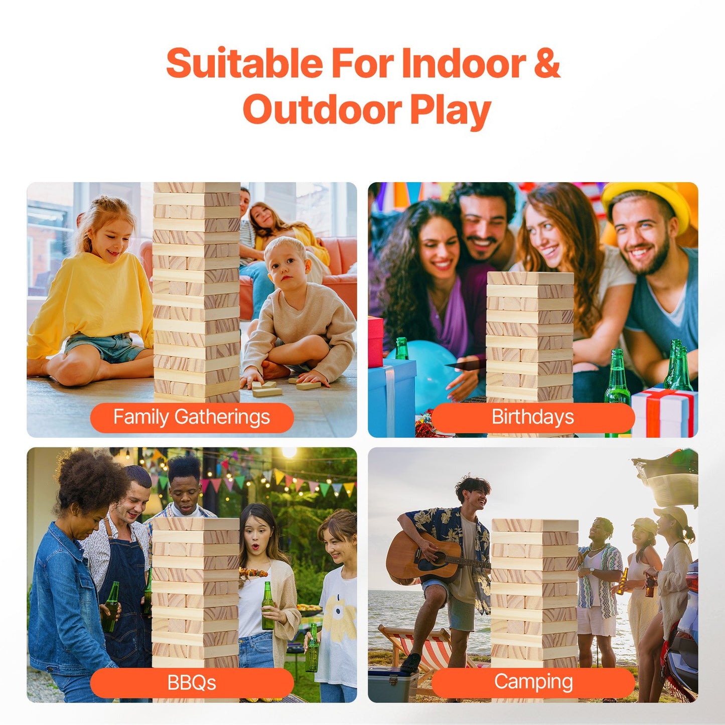 Tumbling Timber Toy, 54 Blocks Tumble Tower Blocks Game, Pine Wood Tumbling Tower Game with Storage Crate, Multiple Ways to Play Wooden Stacking Game, Tumble Tower Family Game for Indoor/Outdoor
