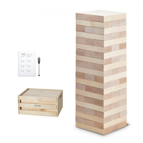 Tumbling Timber Toy, 60 Blocks Giant Tumble Tower Blocks Game, Pine Wood Tumbling Tower Game with Storage Crate and Scoreboard, Wooden Stacking Game, Tumble Tower Family Games for Indoor/Outdoor