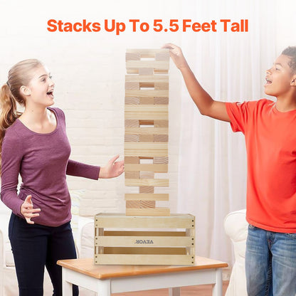 Tumbling Timber Toy, 60 Blocks Giant Tumble Tower Blocks Game, Pine Wood Tumbling Tower Game with Storage Crate and Scoreboard, Wooden Stacking Game, Tumble Tower Family Games for Indoor/Outdoor