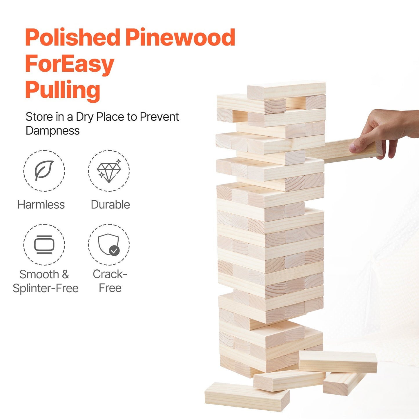 Tumbling Timber Toy, 60 Blocks Giant Tumble Tower Blocks Game, Pine Wood Tumbling Tower Game with Storage Crate and Scoreboard, Wooden Stacking Game, Tumble Tower Family Games for Indoor/Outdoor