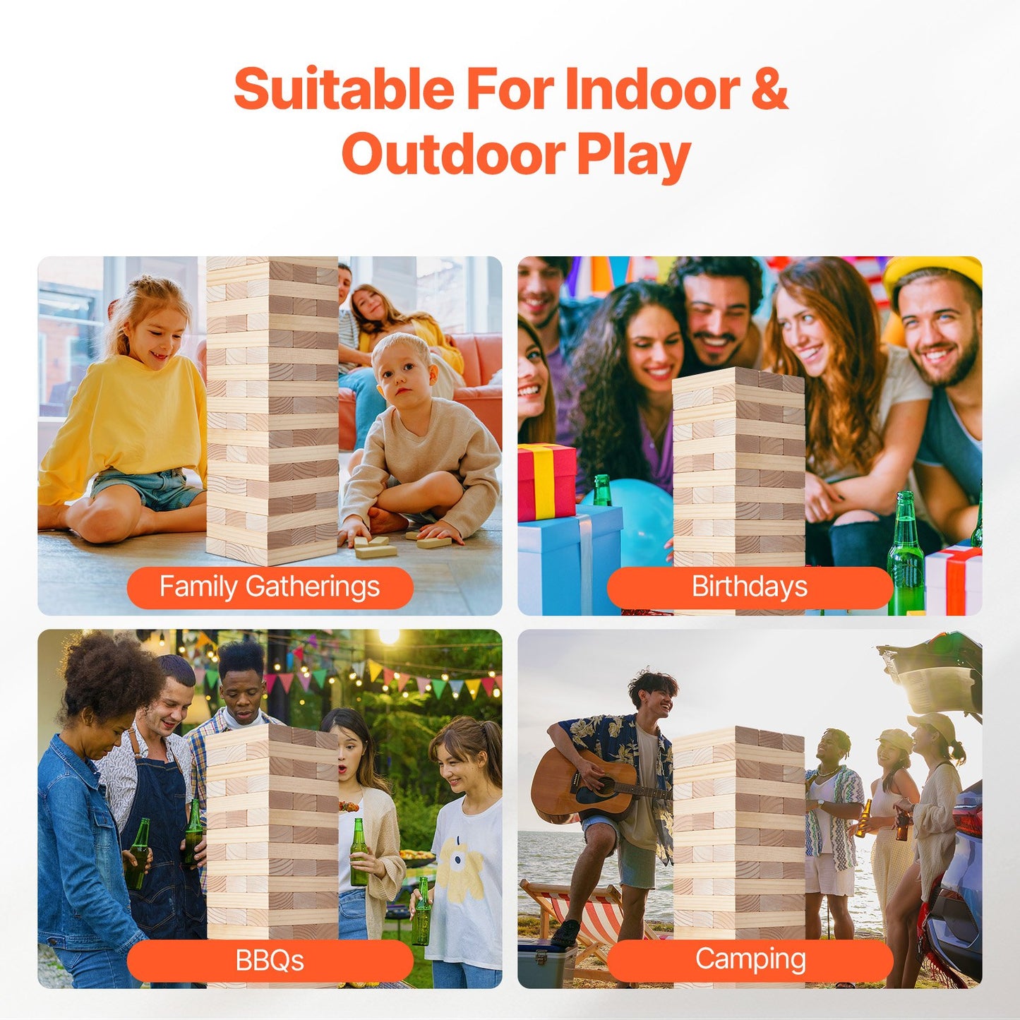 Tumbling Timber Toy, 60 Blocks Giant Tumble Tower Blocks Game, Pine Wood Tumbling Tower Game with Carry Bag and Scoreboard, Wooden Stacking Game, Tumble Tower Family Games for Indoor/Outdoor