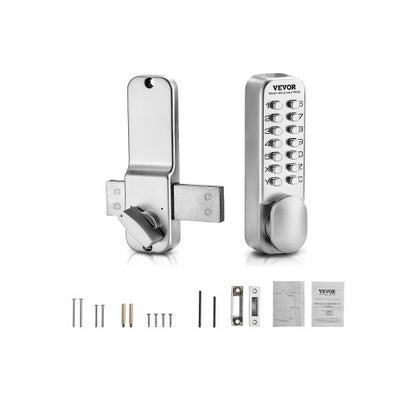 Mechanical Keyless Entry Door Lock, 14 Key Mechanical Door Lock, Mechanical Keypad Door Lock with Adjustable Thumb Knob, Single-Side Zinc Alloy Waterproof Keyless Gate Lock, for Home Office