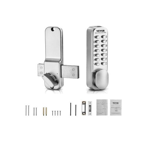 Mechanical Keyless Entry Door Lock, 14 Key Mechanical Door Lock, Mechanical Keypad Door Lock with Adjustable Thumb Knob, Single-Side Zinc Alloy Waterproof Keyless Gate Lock, for Home Office