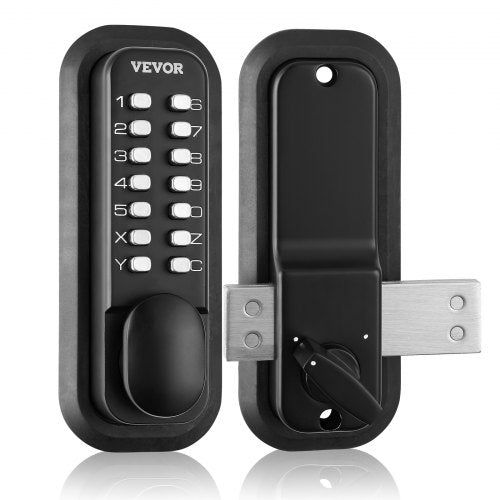 Mechanical Keyless Entry Door Lock, 14 Digit Keypad, Outdoor Gate Door Locks Set with Surface-mounted Latch, Water-proof Zinc Alloy, Keypad and Knob, Easy to Install, for Garden, Garage, Yard