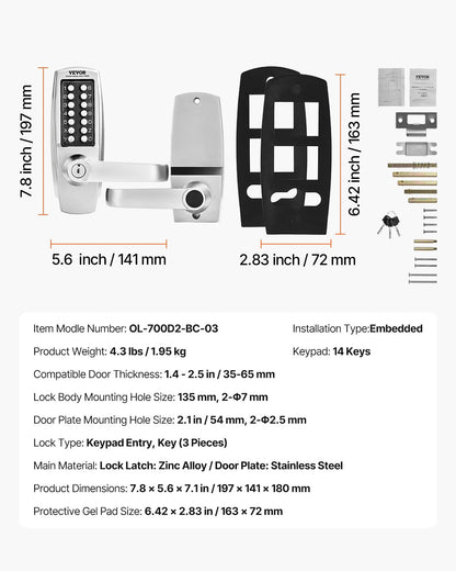 Mekaniskt nyckellöst dörrlås 14 nyckel Mekaniskt dörrlås med nyckel