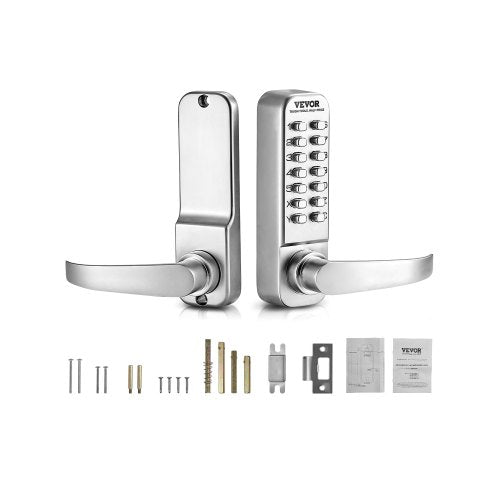 Mechanical Keyless Entry Door Lock, 14 Key Mechanical Door Lock, Mechanical Keypad Door Lock with Handle, Stainless Steel Waterproof Keyless Gate Lock, for Home Office Outdoor Fence Garage Yard