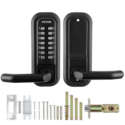 Mechanical Keyless Entry Door Lock, 14-Digit Keypad, Built-in Outdoor Gate Locks with Keypad and Handle, Waterproof Zinc Alloy, Easy to Install, for Garden, Garage, Storage Shed, Yard
