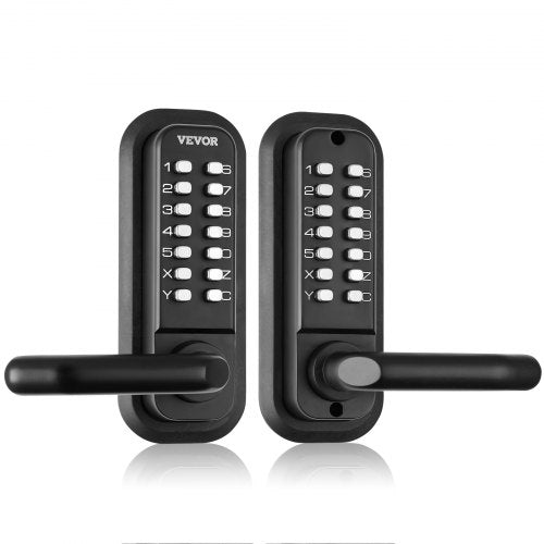 Mechanical Keyless Entry Door Lock, 14 Digit Keypad, Double-sided Embedded Outdoor Gate Door Locks Set with Handle and Keypad, Water-proof Zinc Alloy, Easy to Install, for Yard, Garden, Garage