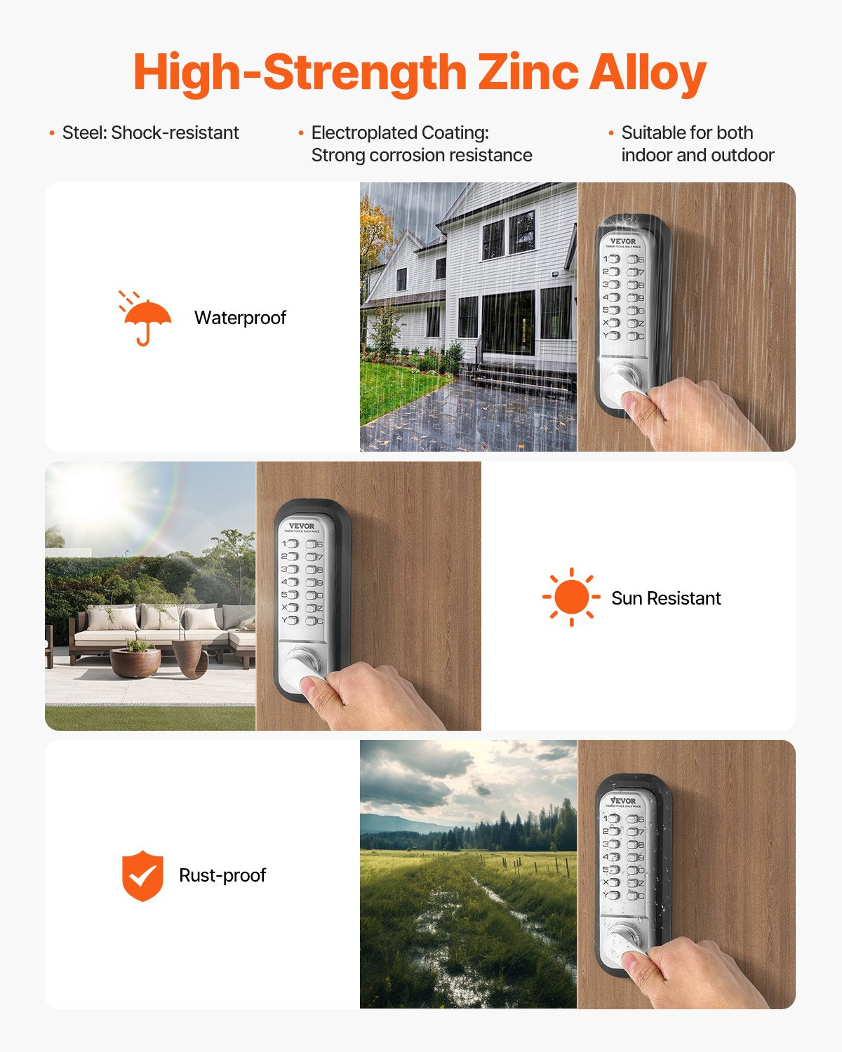 Mechanisches schlüsselloses Türschloss, 14 Schlüssel, mechanisches Tastenschloss, Splitter