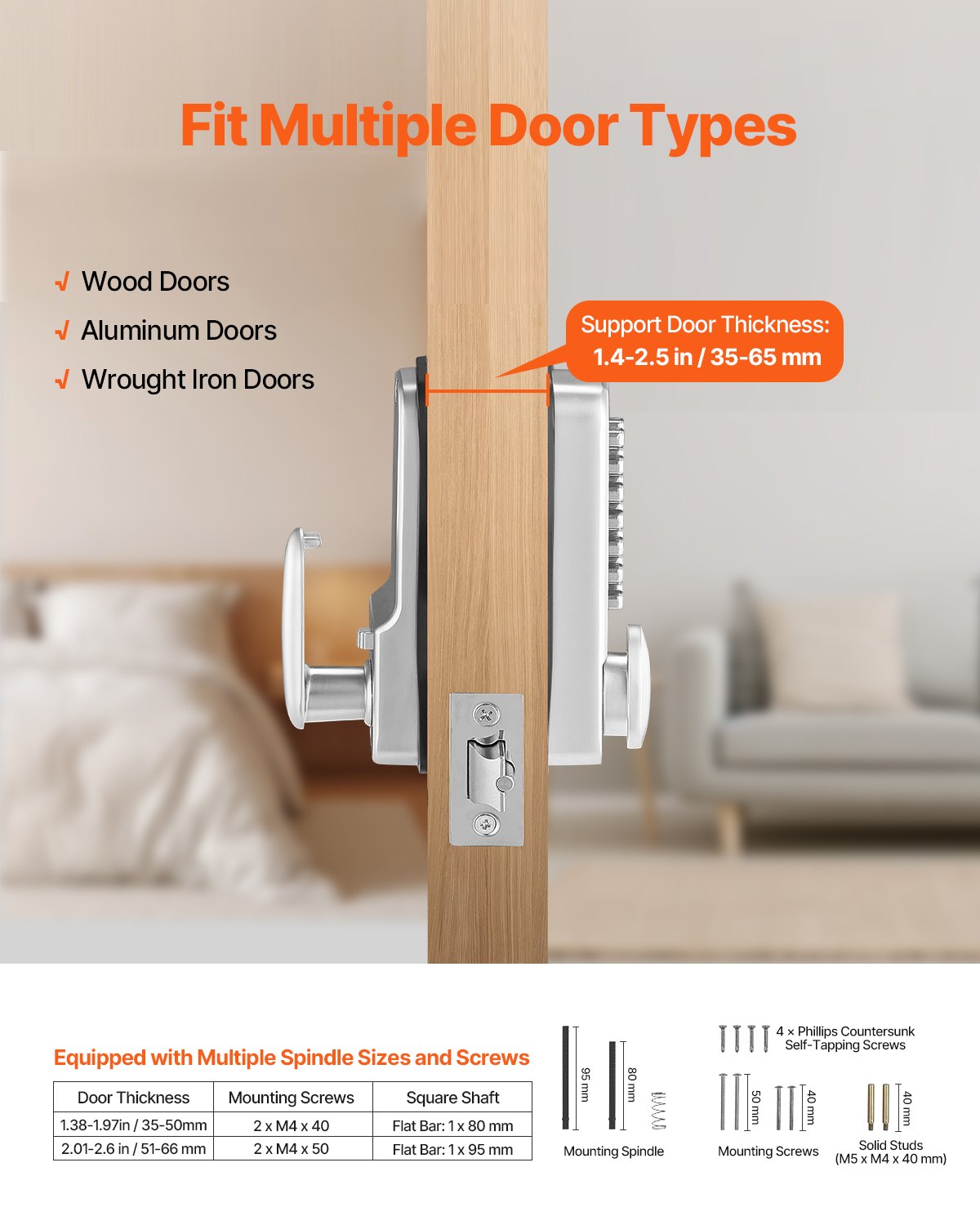 Mechanisches schlüsselloses Türschloss mit 14 Schlüsseln, mechanische Tastatur, Türknauf für Zuhause