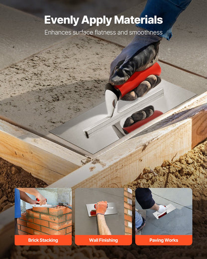Tile Tools, Stainless Steel Flat Finishing Trowel, 10.9 x 4.4 in Concrete Cement Drywall Plastering Tile Masonry Construction Hand Tools with Handle, for Apply, Spread, Flatten, Smooth, Polish