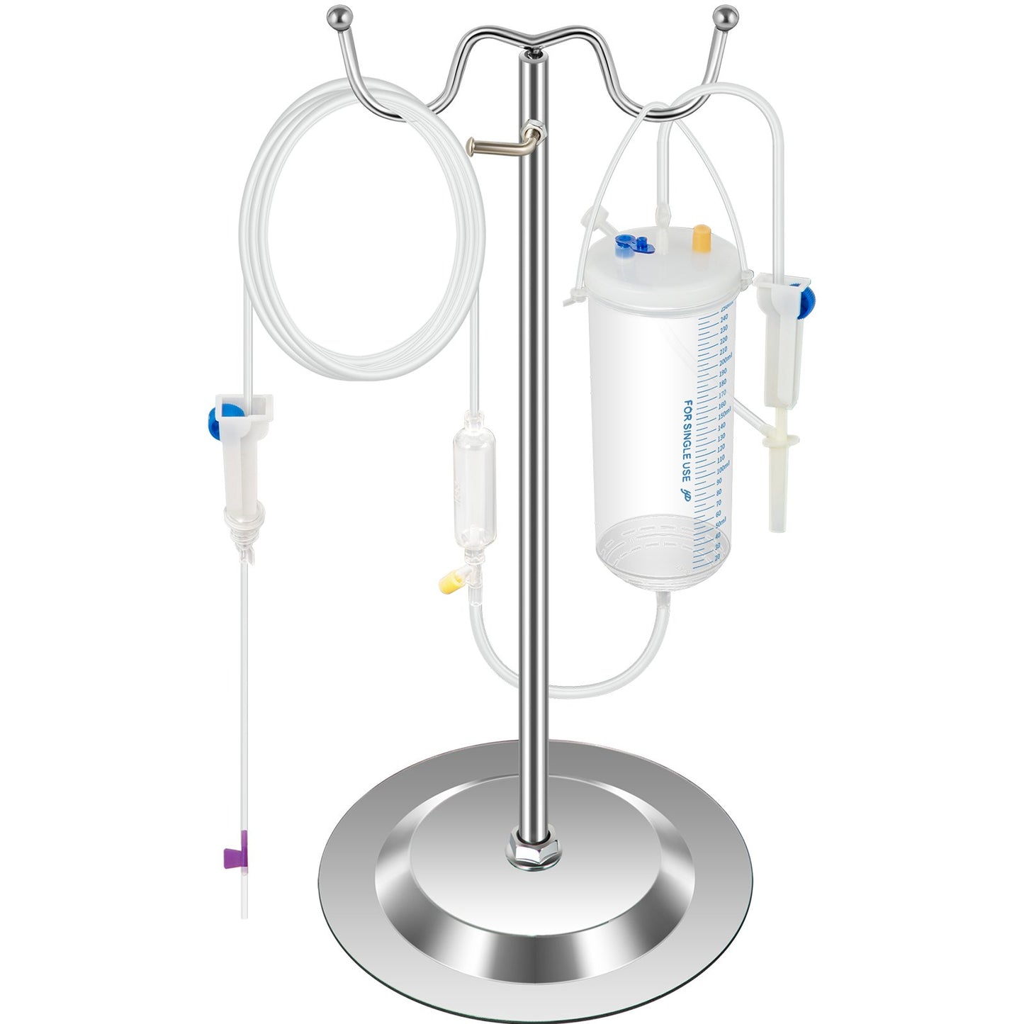 Intravenöses Trainingsarm-Set mit dunklem Haut-Phlebotomie-Arm aus PVC-Material. Phlebotomie-Trainingsarm mit höhenverstellbarem Infusionsständer. IV-Trainingsarm-Set für das Venenpunktionstraining