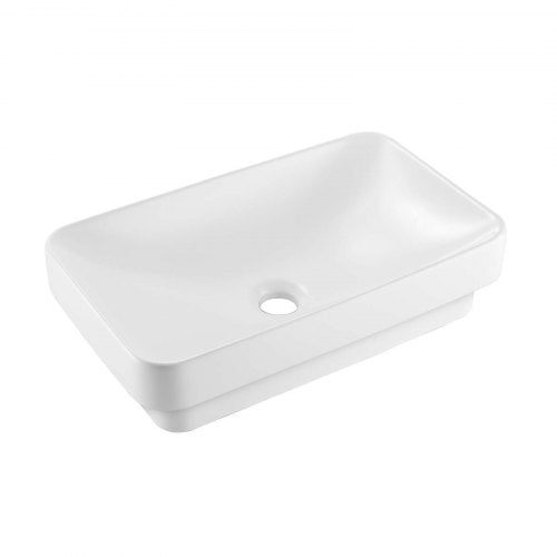 Semi Recessed Bathroom Sink, 19.29 x 12.01 Inch Rectangular White Ceramic Vessel Sink with 1-3/4 Inch Drain Hole, Drop in Modern Lavatory Vanity Bath Wash Bowl Basin, Rectangle for Small Space