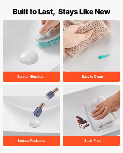 Semi Recessed Bathroom Sink, 19.29 x 12.01 Inch Rectangular White Ceramic Vessel Sink with 1-3/4 Inch Drain Hole, Drop in Modern Lavatory Vanity Bath Wash Bowl Basin, Rectangle for Small Space