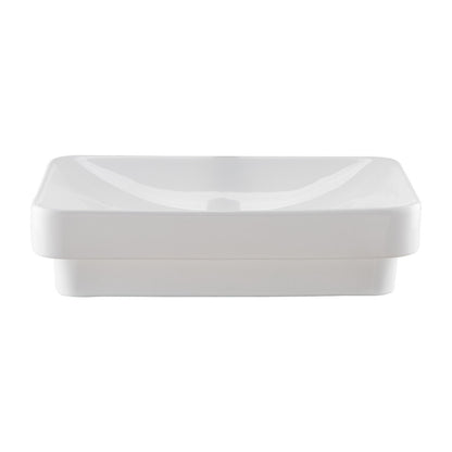 Semi Recessed Bathroom Sink, 19.29 x 12.01 Inch Rectangular White Ceramic Vessel Sink with 1-3/4 Inch Drain Hole, Drop in Modern Lavatory Vanity Bath Wash Bowl Basin, Rectangle for Small Space