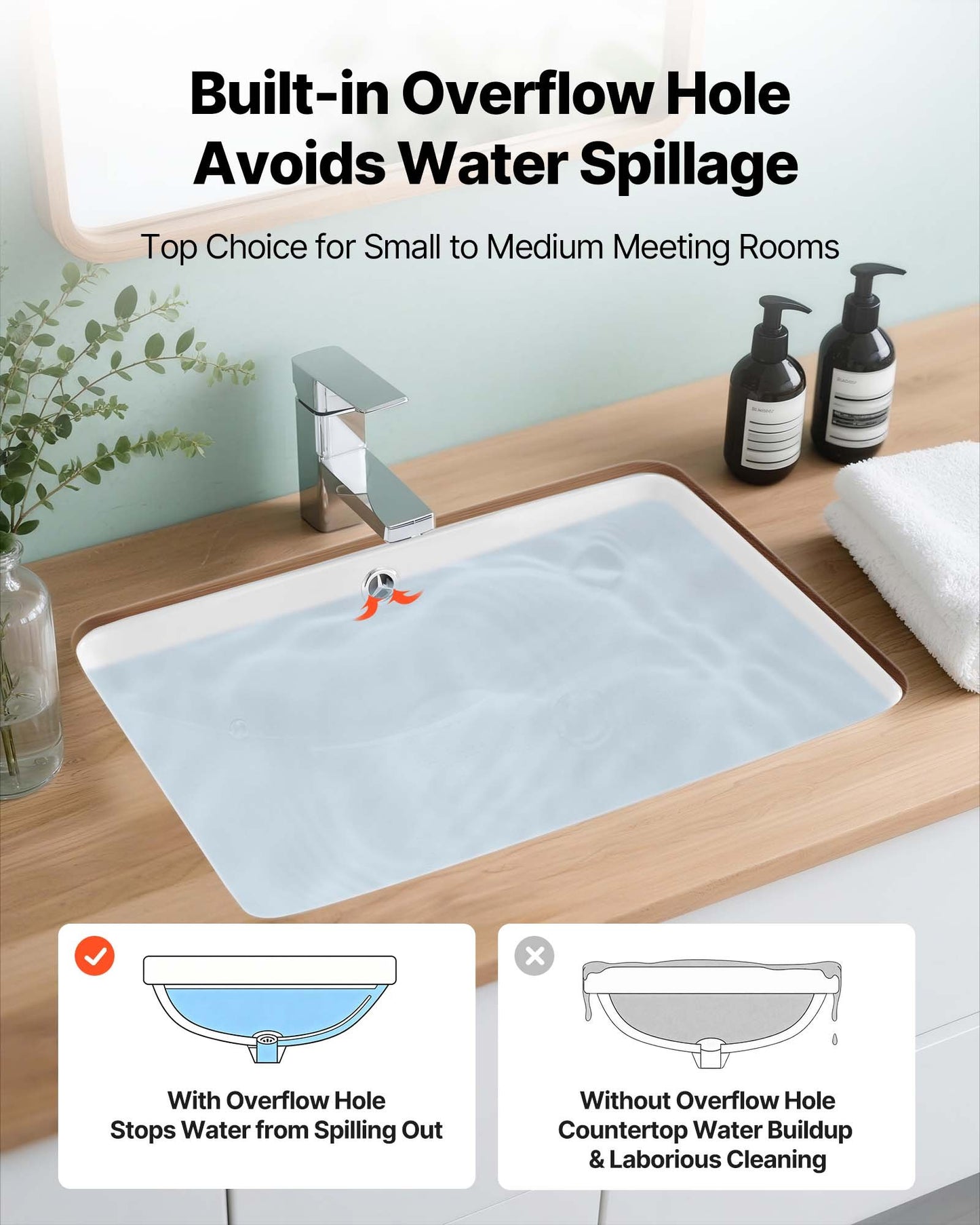 Undermount Bathroom Sink, 20.87 x 14.76 Inch Rectangular White Ceramic Vessel Sink with Overflow Hole, Under Counter Drop in Modern Lavatory Vanity Bath Wash Bowl Basin, Rectangle Small Space
