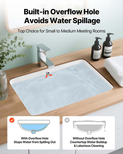 Undermount Bathroom Sink, 20.87 x 14.76 Inch Rectangular White Ceramic Vessel Sink with Overflow Hole, Under Counter Drop in Modern Lavatory Vanity Bath Wash Bowl Basin, Rectangle Small Space