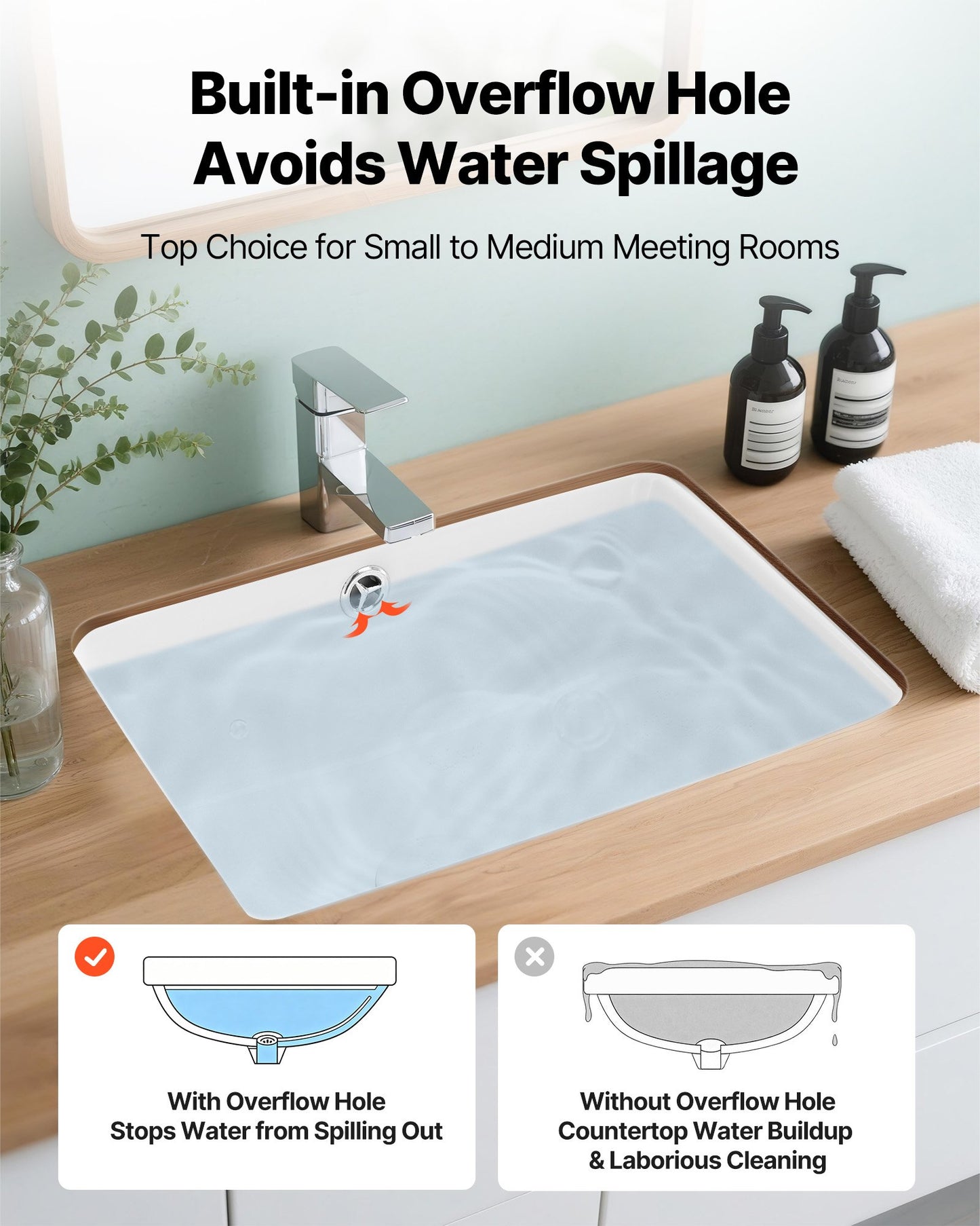 Undermount Bathroom Sink, 15.75 x 12.01 Inch Rectangular White Ceramic Vessel Sink with Overflow Hole, Under Counter Drop in Modern Lavatory Vanity Bath Wash Bowl Basin, Rectangle Small Space