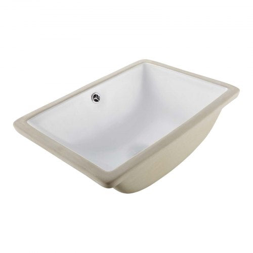 Undermount Bathroom Sink, 18.11 x 12.99 Inch Rectangular White Ceramic Vessel Sink with Overflow Hole, Under Counter Drop in Modern Lavatory Vanity Bath Wash Bowl Basin, Rectangle Small Space