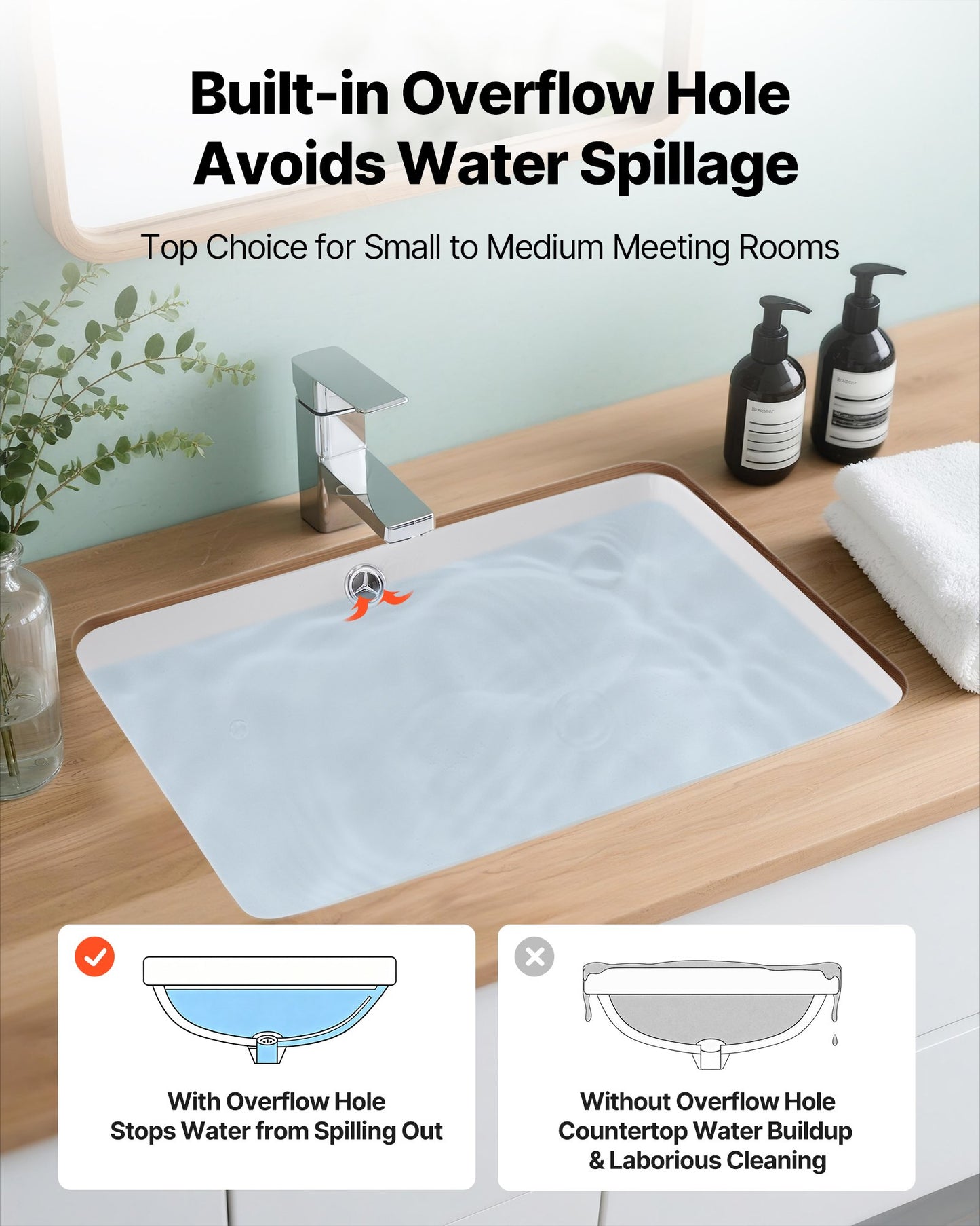 Undermount Bathroom Sink, 20.28 x 15.16 Inch Rectangular White Ceramic Vessel Sink with Overflow Hole, Under Counter Drop in Modern Lavatory Vanity Bath Wash Bowl Basin, Rectangle Small Space