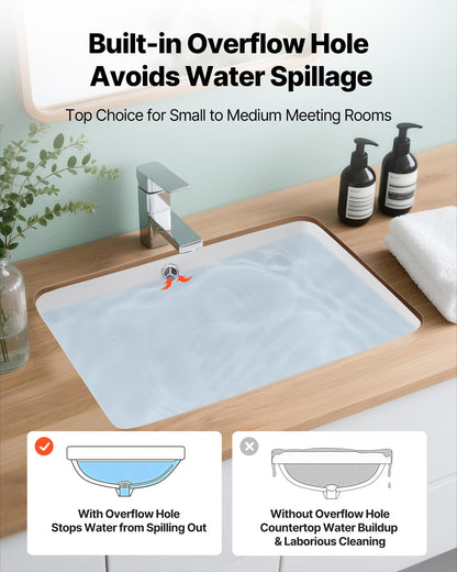Undermount Bathroom Sink, 20.28 x 15.16 Inch Rectangular White Ceramic Vessel Sink with Overflow Hole, Under Counter Drop in Modern Lavatory Vanity Bath Wash Bowl Basin, Rectangle Small Space