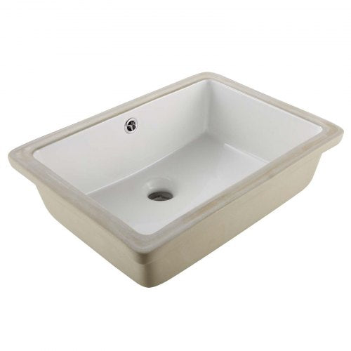 Undermount Bathroom Sink, 18.5 x 13.19 Inch Rectangular White Ceramic Vessel Sink with Overflow Hole, Under Counter Drop in Modern Lavatory Vanity Bath Wash Bowl Basin, Rectangle Small Space